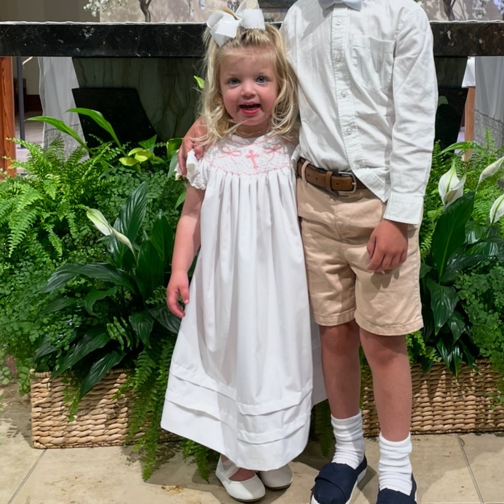 SWEETEST baptism dress with smocking and ruffles
